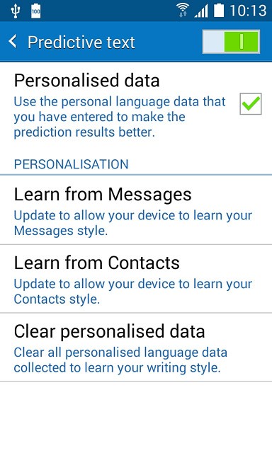 Press Personalised data until the function is turned on.