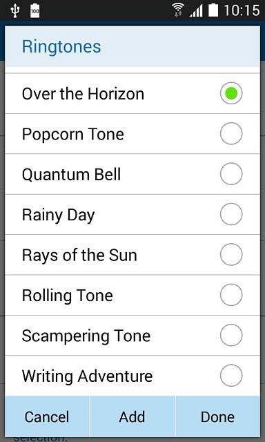To use one of your phone's default ring tones:Press the different ring tones to listen to them.