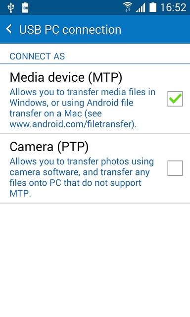 Press Media device (MTP) until the function is turned on.