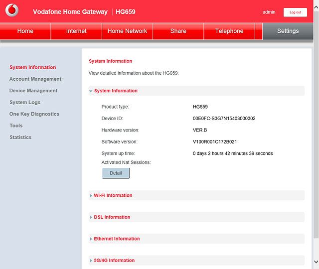 Information about your router is displayed below System Information.