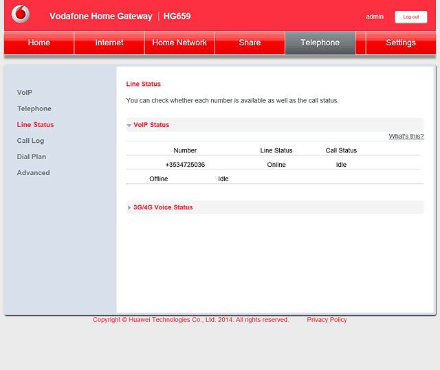 The status of your VoIP account is displayed below Line Status.