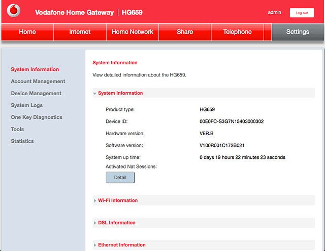 Information about your router is displayed below System Information.
