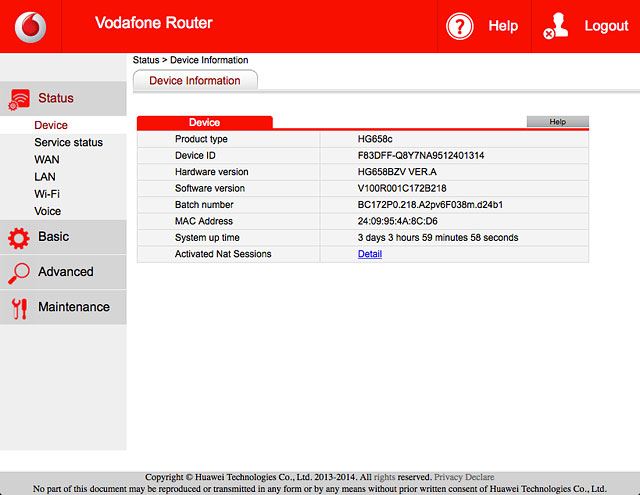 Click Device. Information about your router is displayed.