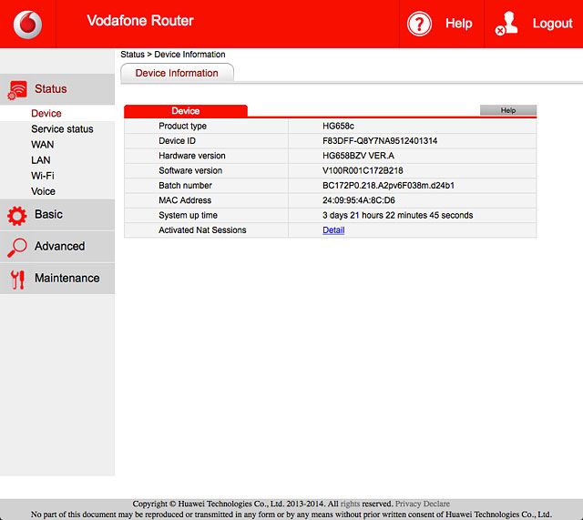 Click Device. Information about your router is displayed.