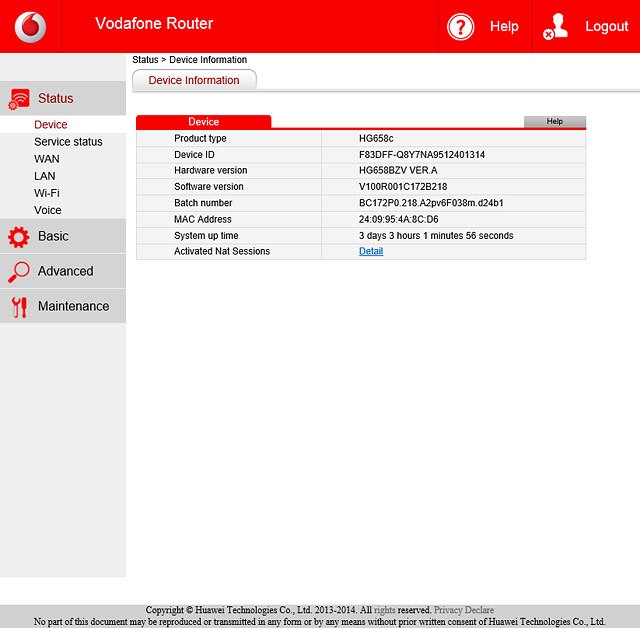 Click Device. Information about your router is displayed.