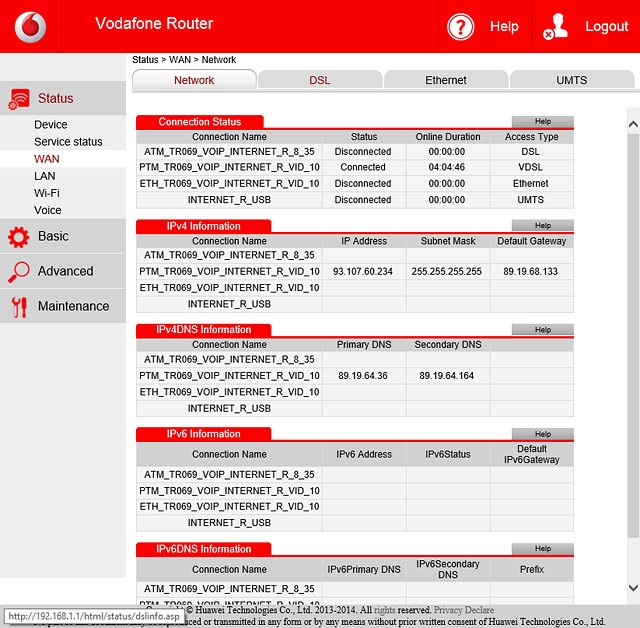 Click DSL. Information about your internet connection is displayed.