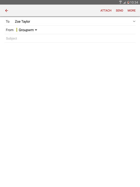 Press Subject and key in a subject for the email message.