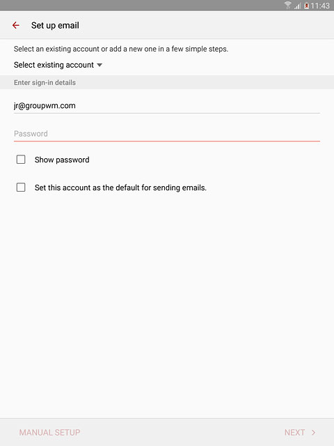 Press Password and key in the password for your email account.