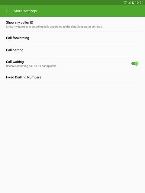 The current settings are displayed.Press Call waiting to turn the function on or off.