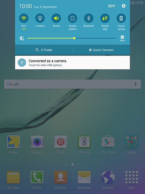 Slide your finger down the display starting from the top edge of your tablet.Press the settings icon.