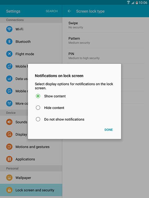 Press the required setting.