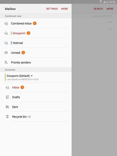 Press the required email account.