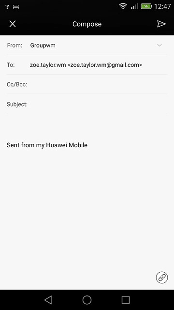 Press Subject and key in a subject for the email message.