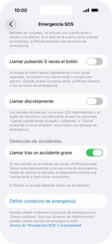 Pulsa Definir contactos de emergencia y sigue las indicaciones de la pantalla para insertar la información y tus contactos de emergencia.