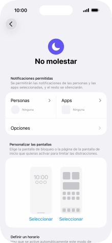Pulsa Personas y sigue las indicaciones de la pantalla para seleccionar de qué contactos quieres recibir llamadas y notificaciones cuando No molestar está activado.