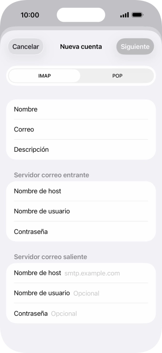Pulsa Nombre de host e introduce smtp.vodafone.es.