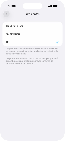 Si deseas activar el cambio automático entre una red 5G y 4G, pulsa 5G automático.
