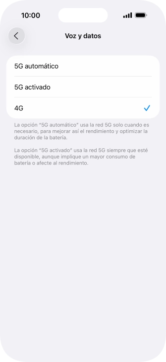 Si deseas activar el cambio automático entre una red 5G y 4G, pulsa 5G automático.