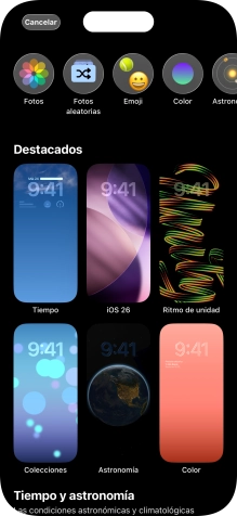 Pulsa una categoría y sigue las indicaciones de la pantalla para seleccionar la imagen de fondo deseada.