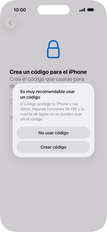Si desactivas la función, pulsa No usar código.