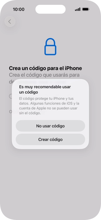 Si desactivas la función, pulsa No usar código.