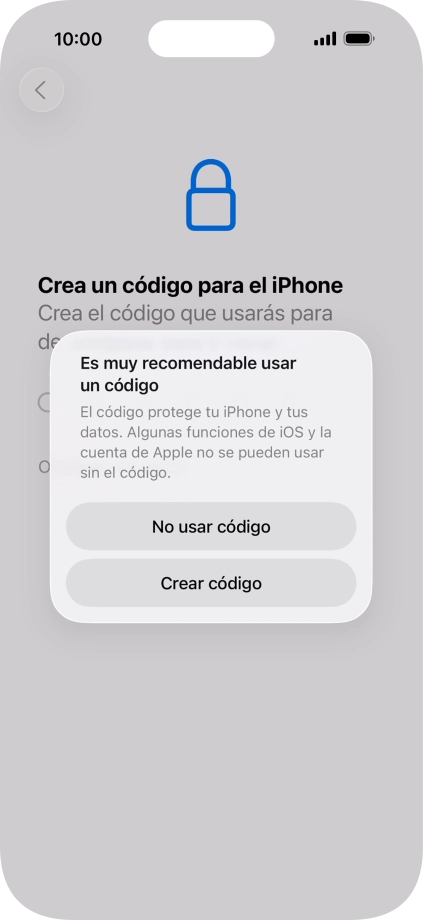 Si desactivas la función, pulsa No usar código.