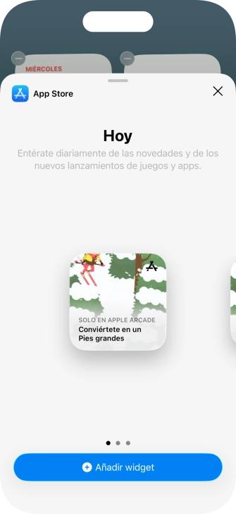 Desliza el dedo hacia la derecha o hacia la izquierda por la pantalla para seleccionar el tamaño de widget deseado.