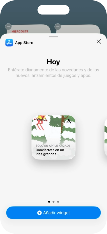 Desliza el dedo hacia la derecha o hacia la izquierda por la pantalla para seleccionar el tamaño de widget deseado.