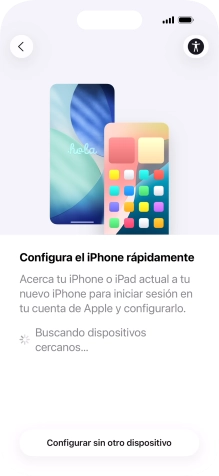 Sigue las indicaciones de la pantalla para transferir contenido de otro dispositivo iOS11 o con una versión más reciente o pulsa Configurar sin otro dispositivo.