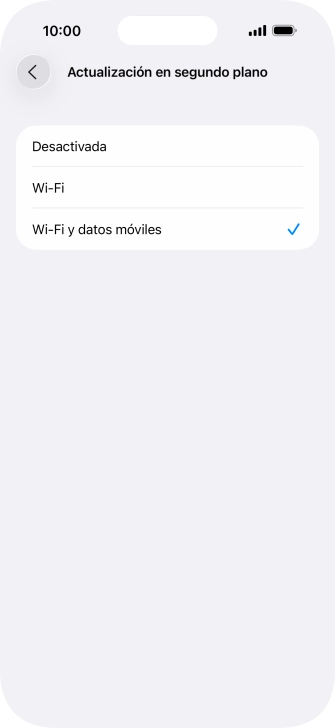 Para desactivar la actualización de apps en ejecución, pulsa Desactivada.