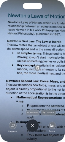 Para utilizar la inteligencia visual en un texto, fotografía el texto, pulsa el ajuste deseado y sigue las indicaciones de la pantalla para utilizar la función.