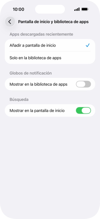 Para añadir nuevas apps descargadas a la pantalla de inicio y a la biblioteca de apps, pulsa Añadir a pantalla de inicio.