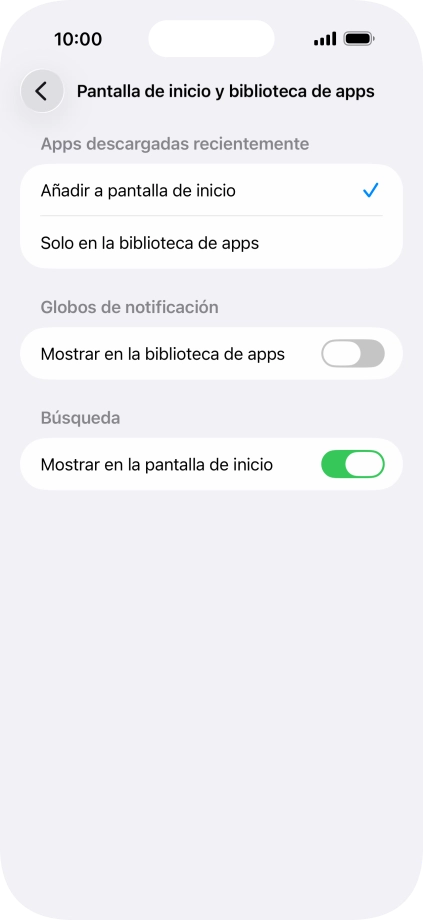 Para añadir nuevas apps descargadas a la pantalla de inicio y a la biblioteca de apps, pulsa Añadir a pantalla de inicio.