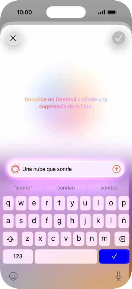 Escribe con tus propias palabras cómo tiene que ser el Genmoji y pulsa la flecha hacia arriba.