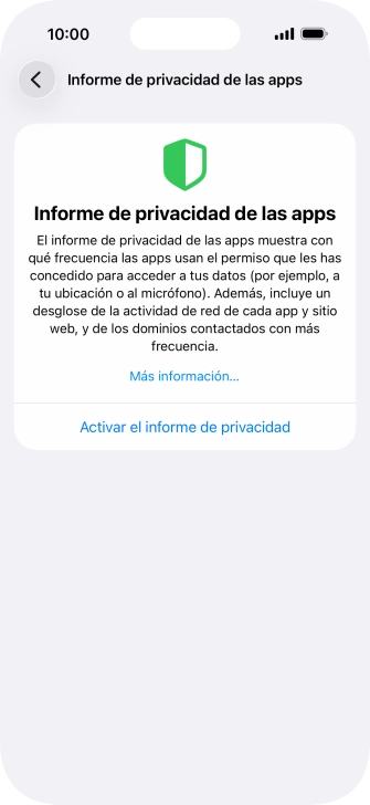 Pulsa Activar el informe de privacidad para activar la función.