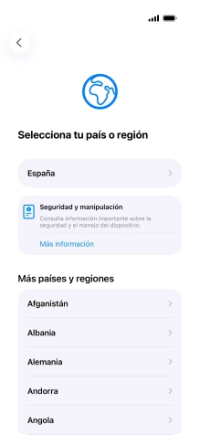 Pulsa el país o el área deseados.