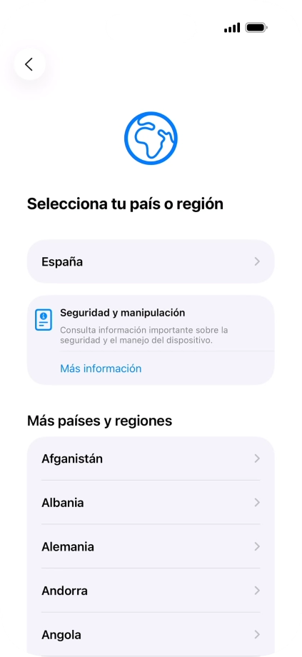 Pulsa el país o el área deseados.