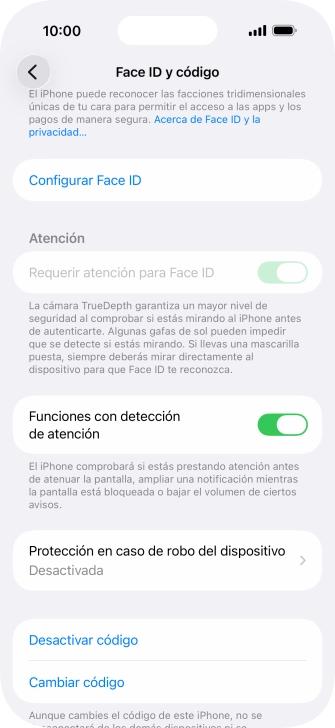 Pulsa Desactivar código e introduce el código de seguridad.