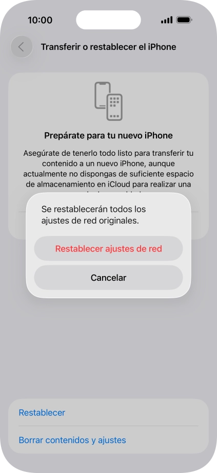 Pulsa Restablecer ajustes de red.