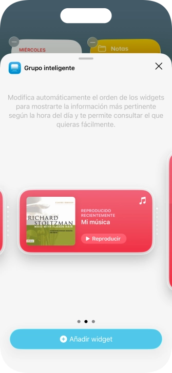 Desliza el dedo hacia la derecha o hacia la izquierda por la pantalla para seleccionar el tamaño de widget deseado.