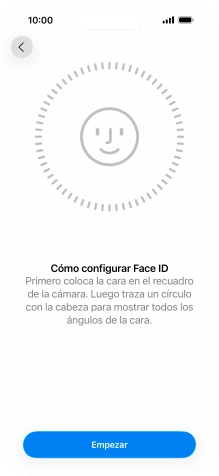 Pulsa Empezar y sigue las indicaciones de la pantalla para crear un código de seguridad con la función de reconocimiento facial (Face ID).