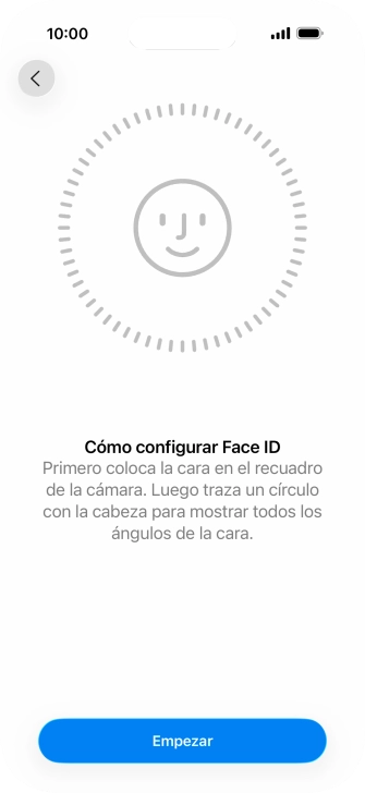 Pulsa Empezar y sigue las indicaciones de la pantalla para crear un código de seguridad con la función de reconocimiento facial (Face ID).