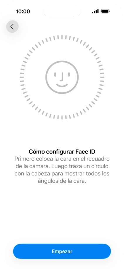 Pulsa Empezar y sigue las indicaciones de la pantalla para crear un código de seguridad con la función de reconocimiento facial (Face ID).