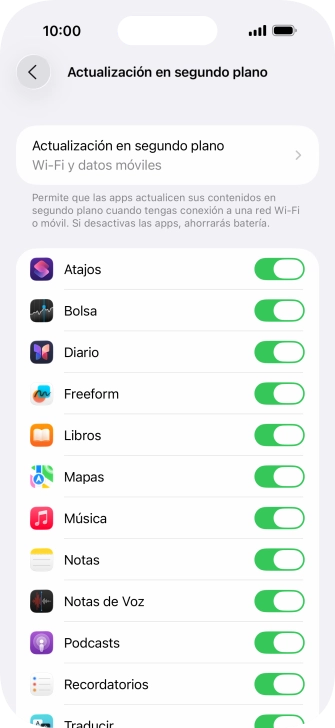 Pulsa Actualización en segundo plano.