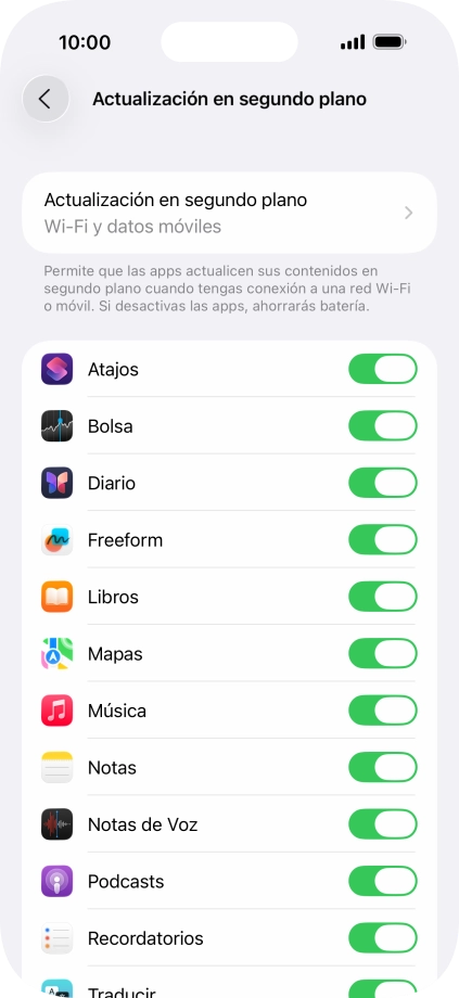 Pulsa Actualización en segundo plano.