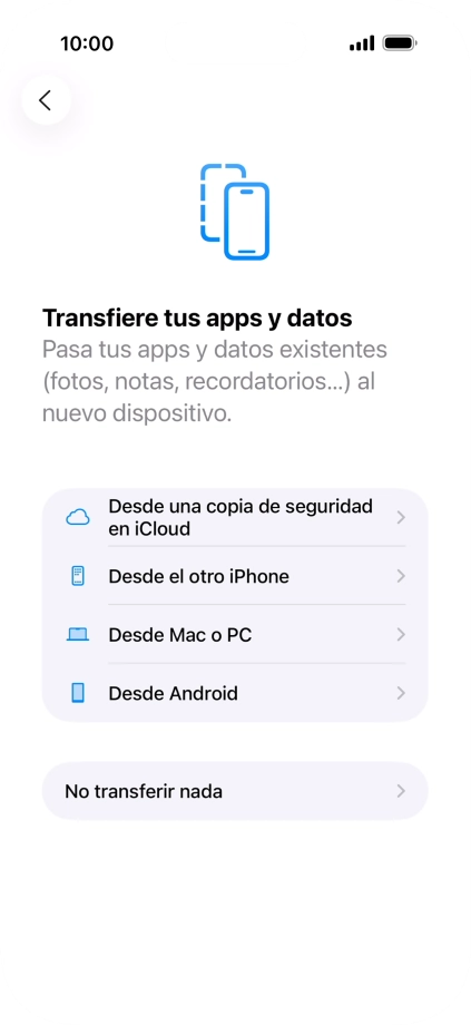 Pulsa No transferir nada y sigue las indicaciones de la pantalla para finalizar la activación del teléfono.