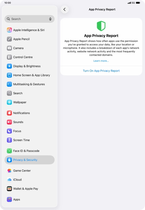 Press Turn On App Privacy Report to turn on the function.