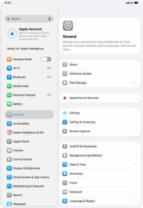Press Apple Account.