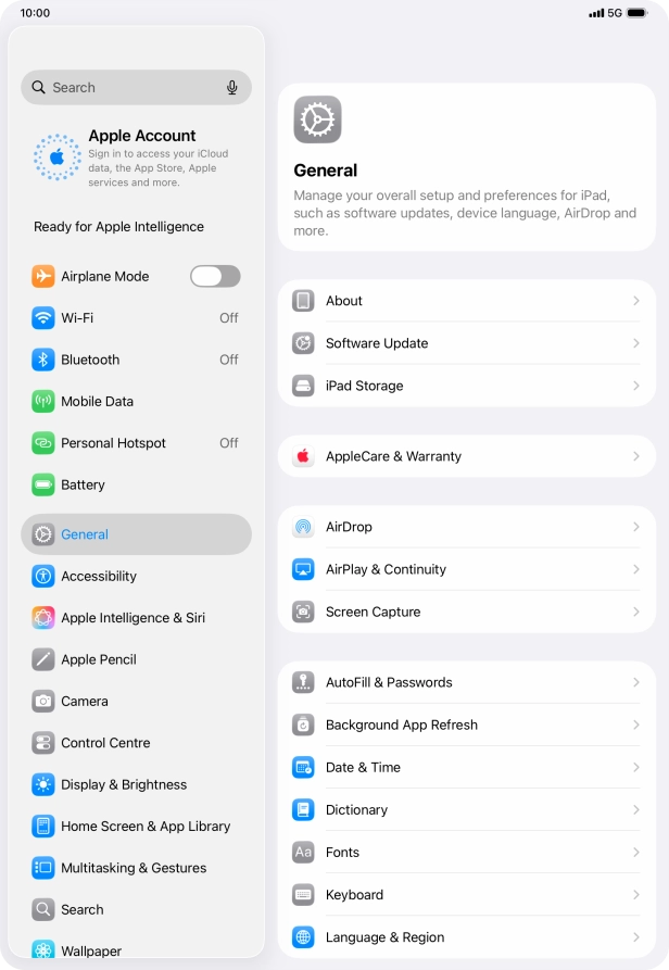 Press Apple Account.