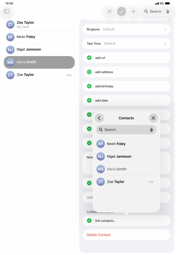 Press the required contact.